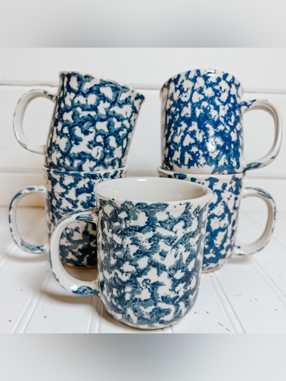 Vintage Tienshan Folkcraft “Hearts” Blue Coffee Mug | Spongeware Mug 4 Available